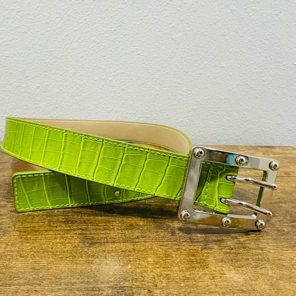 Michael Kors Womens Size S Genuine Leather Lime Green Belt Crocodile Embossed